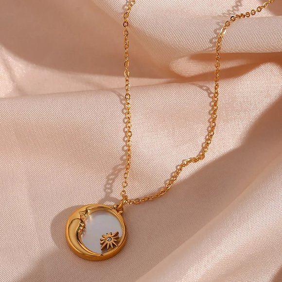 Moon Sun Star Pendant Necklace 18K Gold Plated Stainless Steel - Picture 5 of 7